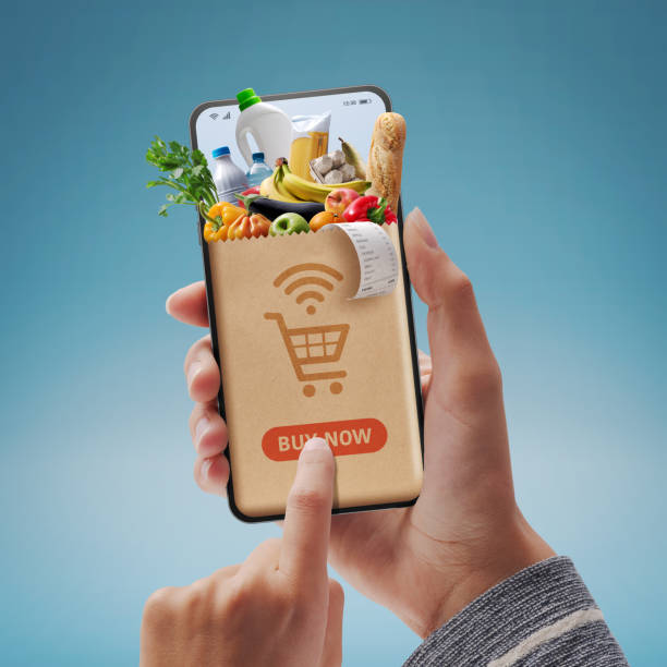 istock Online grocery shopping app on smartphone 1493111266