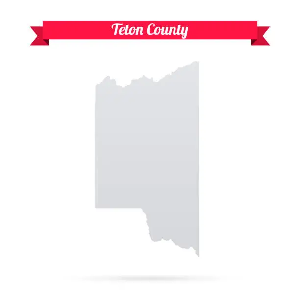 Vector illustration of Teton County, Idaho. Map on white background with red banner
