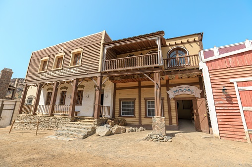 Gran Canaria - April 2023: Sioux City is known for its attention to detail in creating authentic Wild West experience. Designed to resemble typical western town, complete with saloons, shops, and bank