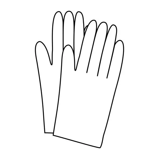 Vector illustration of Reusable work gloves for gardening or cleaning, doodle style flat vector outline for coloring book