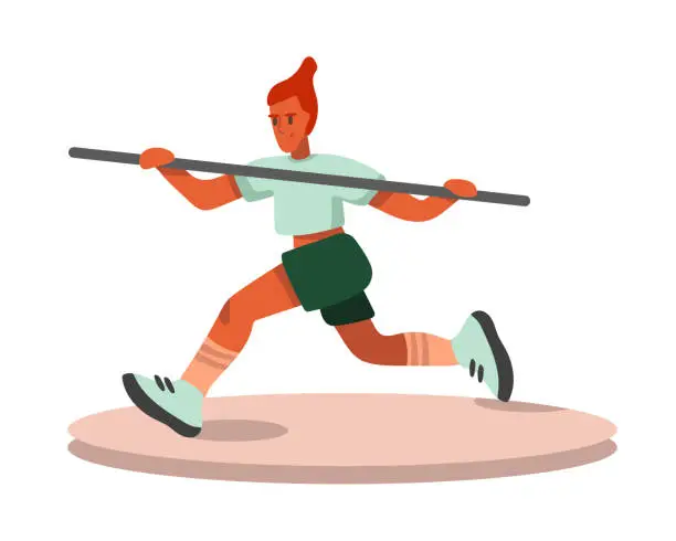 Vector illustration of Cartoon red haired girl running in preparation for pole vault illustration
