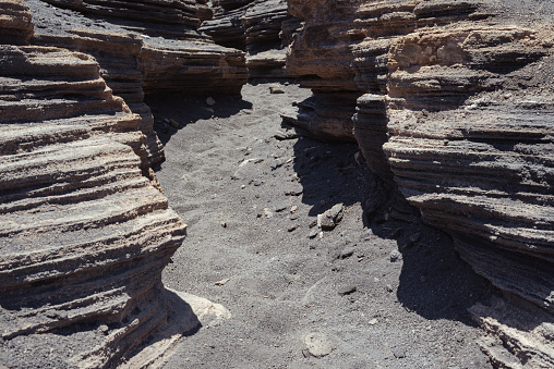 Las Grietas, volcanic fissure formed on the slopes of Montaña Blanca. Lanzarote, Canary Islands. Lanzarote, Canary Islands, Spain.