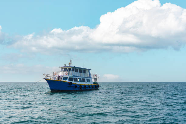 istock Ferry boat sailing on blue sea ripples 1493118125