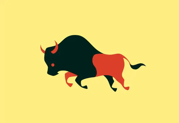 Vector illustration of angry bison running