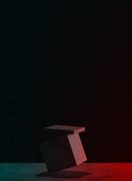 istock 3D Black geometric stage podium. Dark background. 1493118879