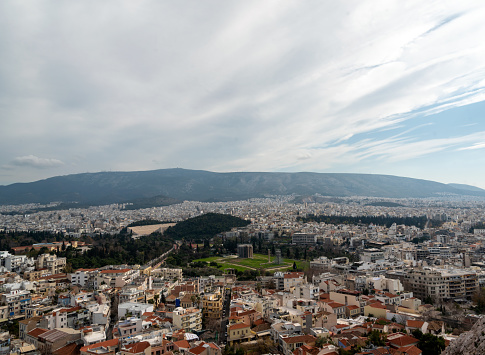 panorama of Athens Greece and mountains view from above