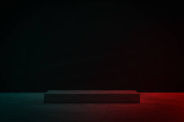 istock 3D Black geometric stage podium. Dark background. 1493118978