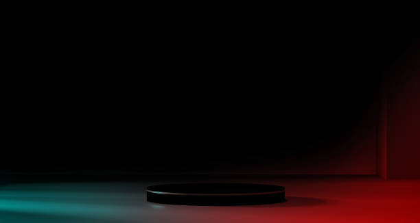 istock 3D Black geometric stage podium. Dark background. 1493118982