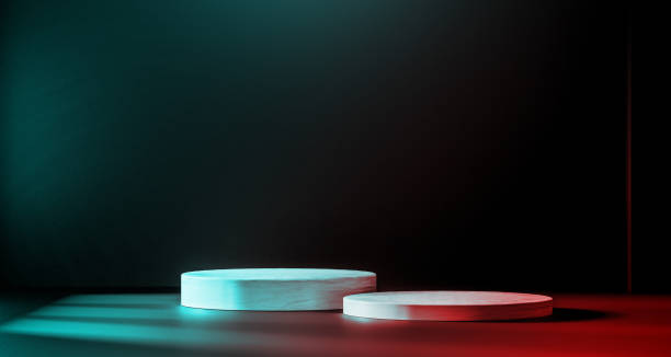 istock 3D Black geometric stage podium. Dark background. 1493119769