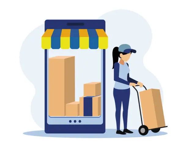 Vector illustration of Warehouse worker preparing merchandise for customer delivery