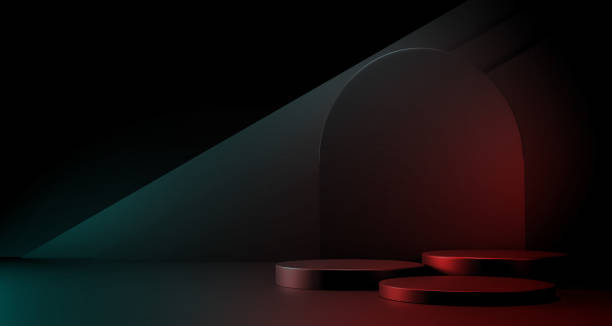 istock 3D Black geometric stage podium. Dark background. 1493120105
