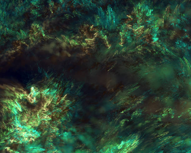 istock Abstract green textural fractal art background with a central dark blurry area suitable for copy space. 1493120332