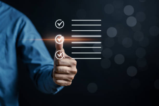 istock Checklist Quality management with Quality Assurance or QA and Quality Control or QC and improvement. Standardization certification. Compliance to regulations service and standards. 1493123283