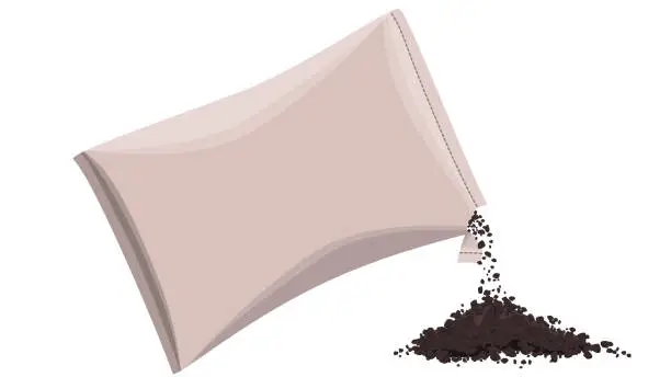 Vector illustration of Open bag and pile of soil isolated on white background. Clipart.