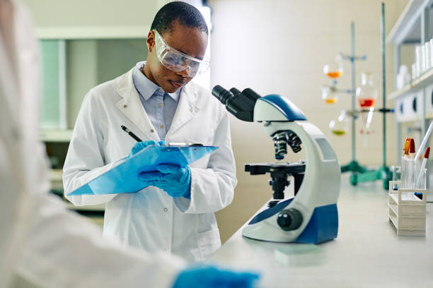 istock Black female scientist taking notes while working on medical research in a lab. 1493125099