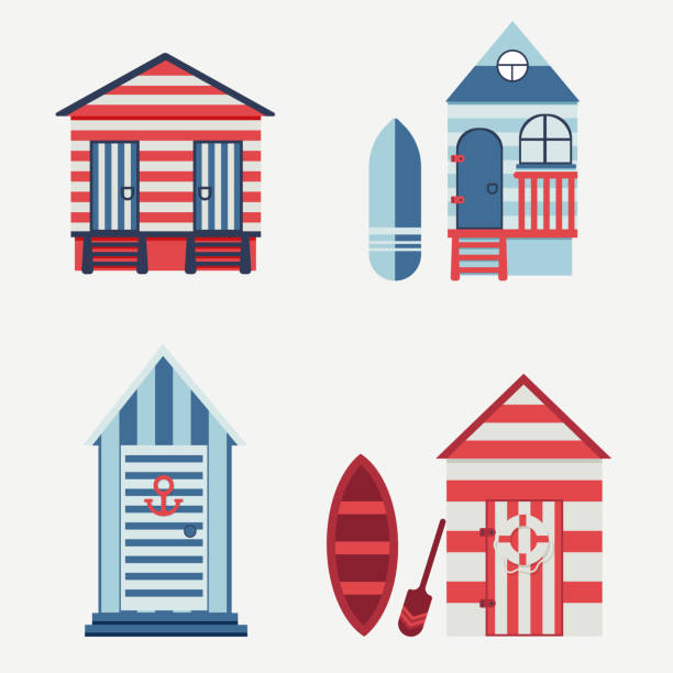 ilustrações, clipart, desenhos animados e ícones de diferentes casas de praia vetor ilustrações definidas. conceito de verão, viagens, férias - sea life centre