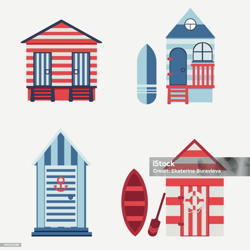 Beach House Vector Different Beach Houses Vector Illustrations Set Summer Traveling ...