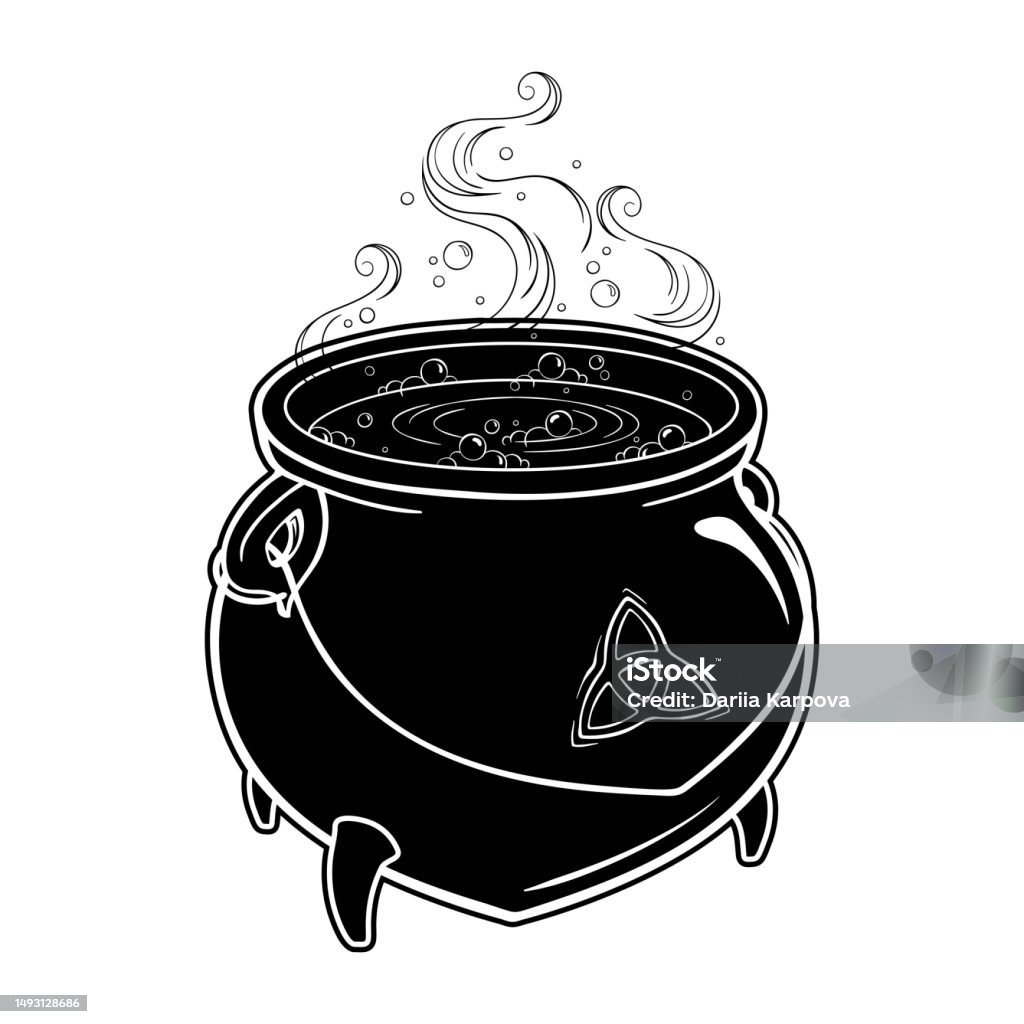 Boiling Magic Cauldron Vector Illustration Hand Drawn Wiccan Design Astrology Alchemy Magic Boiling Magic Cauldron Vector Illustration Hand Drawn Wiccan Design Astrology Alchemy Magic
