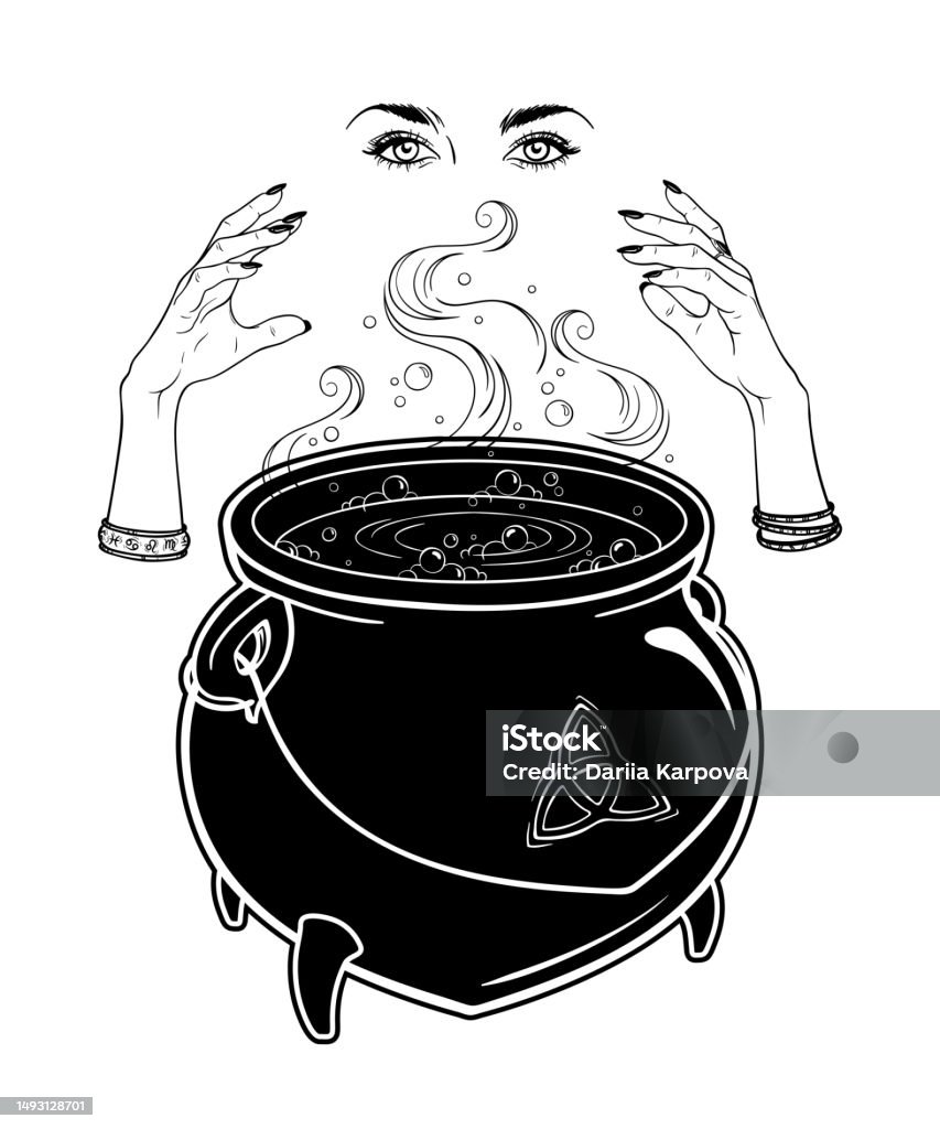Boiling Magic Cauldron And Witch Hands Cast A Spell Vector Illustration Hand Drawn Wiccan Design Boiling Magic Cauldron And Witch Hands Cast A Spell Vector Illustration Hand Drawn Wiccan Design