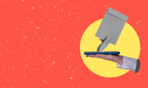 istock Art collage hand with a letter, get your message. Art collage with smartphone and envelope. 1493131870