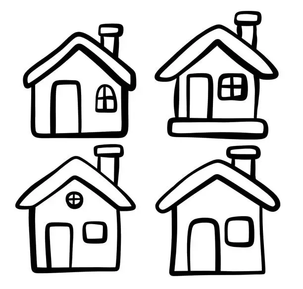 Vector illustration of set of cute Doodle house icons set on white background