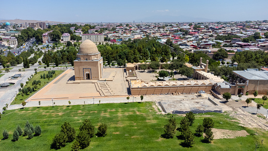 Aerial view of Rukhabad Mausoleum in Samarkand city Uzbekistan
