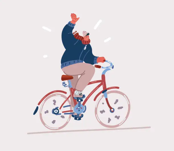 Vector illustration of Vector illustration of man rides bicycle in col fall weather