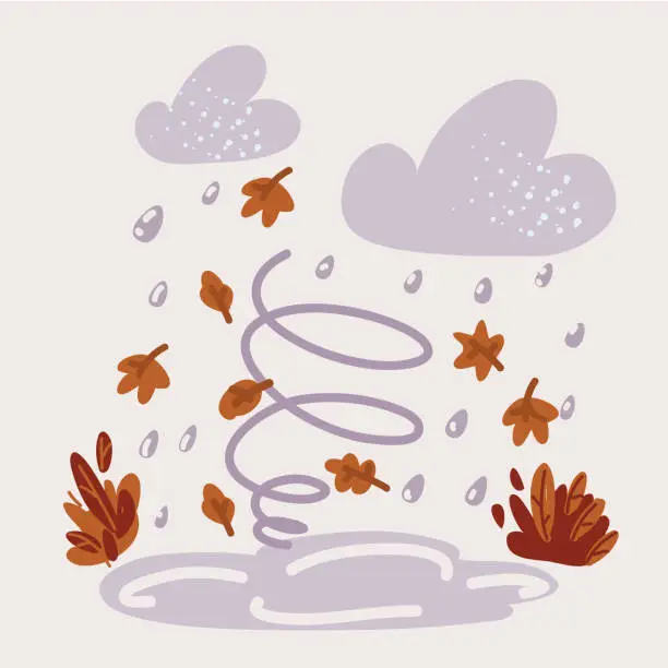 Vector illustration of Vector illustration of leaves falling flying on the wind autumn weather season