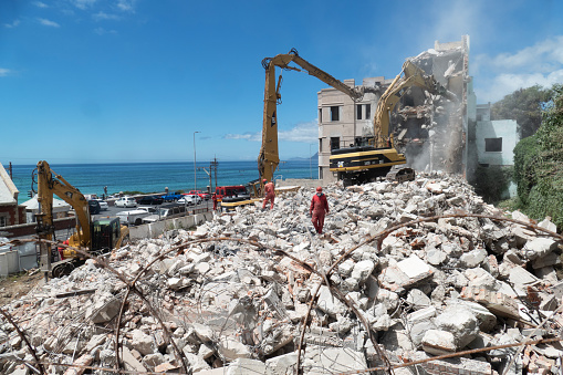 Cape Town, 20 January 2023. The Peppermint Palace hotel is demolished on Muizenberg Main Road. Developers bought the Palace to make space for up-market condo’s