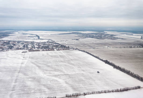 istock Ukraine winter landscape view from the plane 1493146645