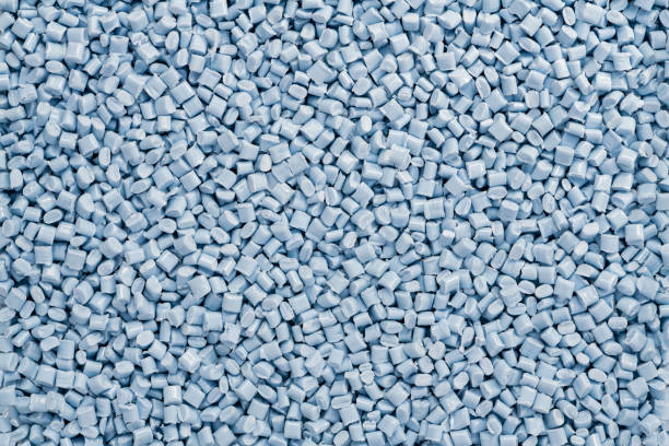 istock Close-up of sky-blue plastic resin (Masterbatch) spread on a tray 1493148720