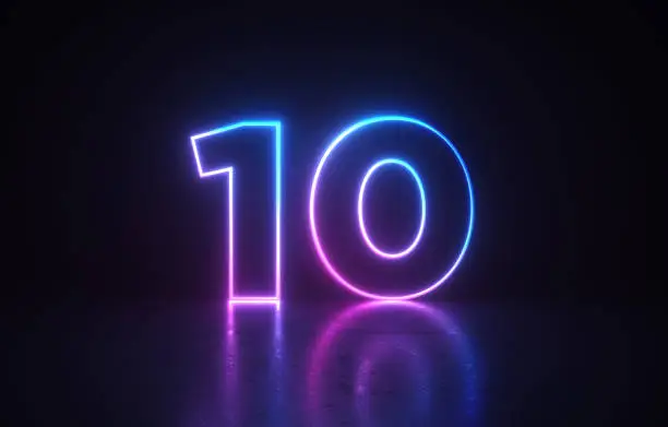 Glowing number 10 before dark background. Horizontal composition.