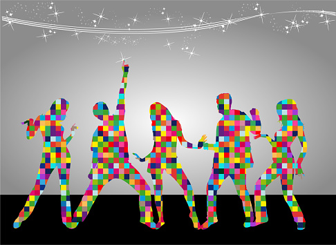 Dancing people silhouettes , abstract background.