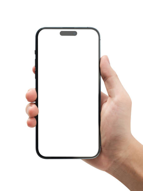 istock Hand showing smartphone with blank screen isolated on white background. 1493150626