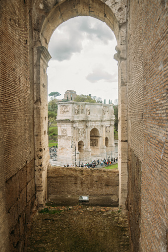 Arch of Constantine seen from inside the Roman Colosseum