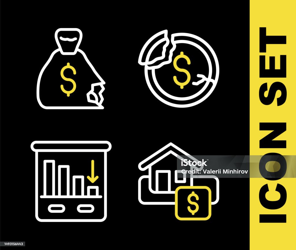 Set Line Dollar Rate Decrease Hanging Sign With Sale Pie Chart ...