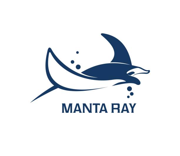 mantarochen-tiersymbol, stachelrochen, stachelfischsymbol - manta ray stock-grafiken, -clipart, -cartoons und -symbole