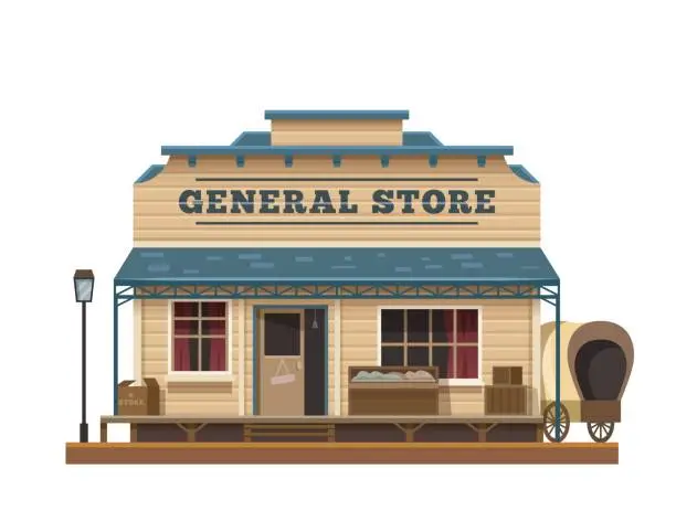 Vector illustration of Western Wild West general store town building