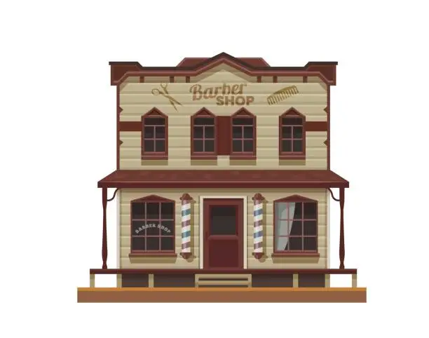 Vector illustration of Western Wild West barber shop town building