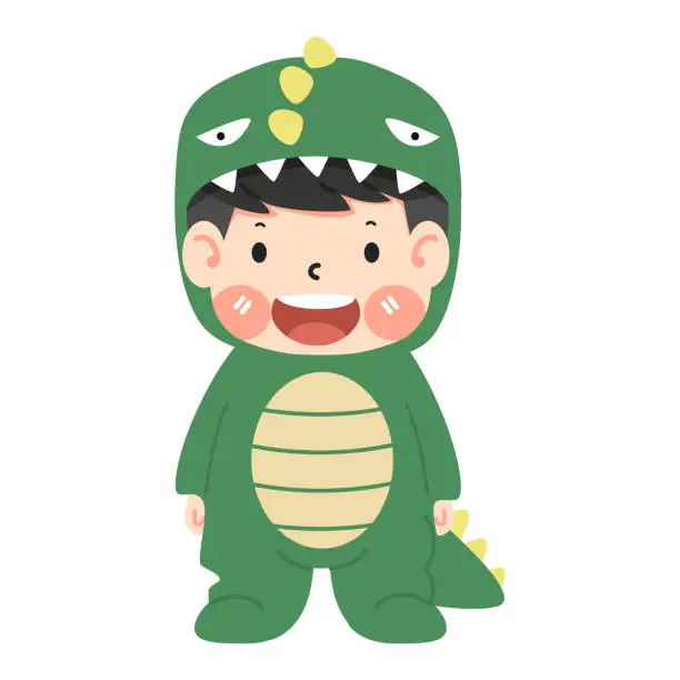 Vector illustration of Cute boy in dinosaur costume cartoon