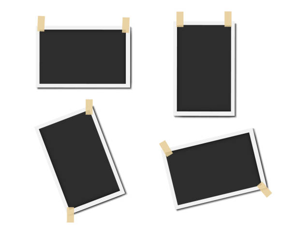 istock Set of realistic vintage photo frame template with adhesive tapes 1493162883
