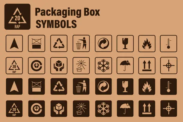 Vector illustration of Packaging symbols set. Cardboard box package - vector icons.