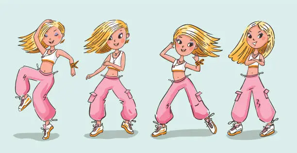 Vector illustration of hip hop dancers girls