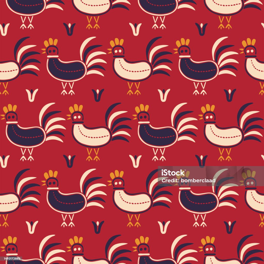 Rooster Edge Pattern Decorative Rooster Pattern Stock Illustration - Download Image Now ...