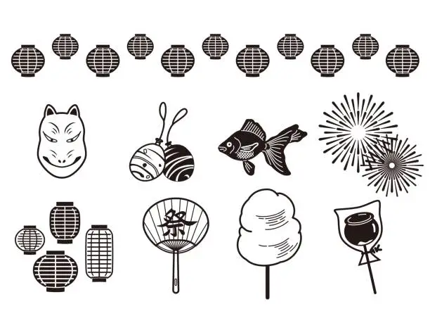 Vector illustration of Summer festival illustration set (black)