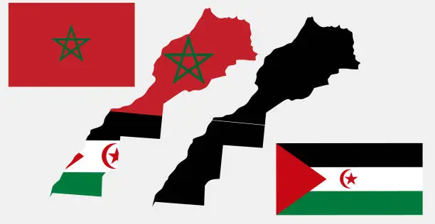 Vector illustration of Sahrawi Arab Democratic Republic and Kingdom of Morocco map flag