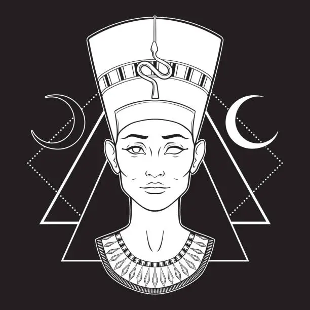 Vector illustration of Nefertiti ancient Egyptian queen in gothic style hand drawn vector illustration