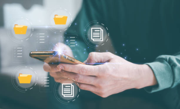 istock paperless concept. man holding smartphone checking on electronic form documentation checklist, questionnaire survey, data management, application.business and technology 1493186121