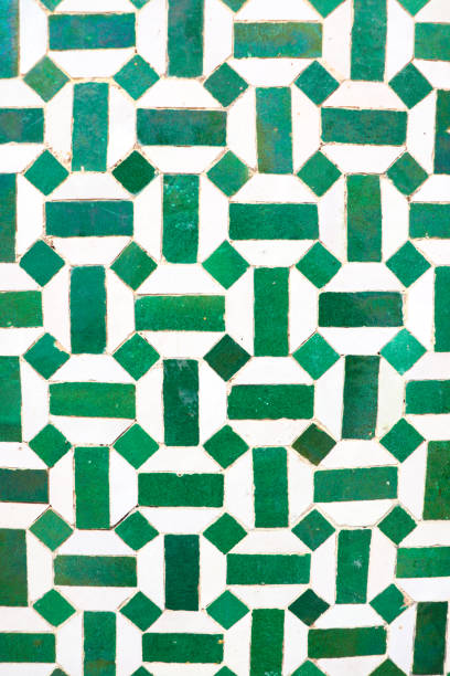 istock A Green Geometrical Pattern of Rectangles and Diamonds in a Tile 1493192834