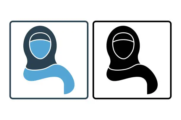 Vector illustration of Saudi arab woman icon. middle eastern woman in head scarf, hijab traditional Arabic islam clothing used by muslim girl. Solid icon style design. Simple vector design editable